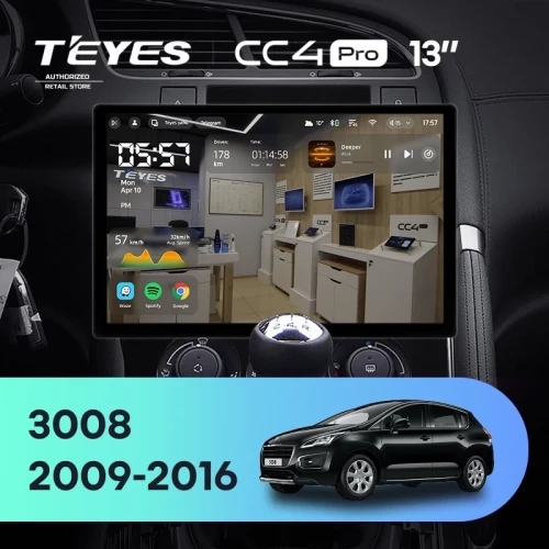 Штатная магнитола Teyes CC4 Pro 12/256 Peugeot 3008 1 (2009-2016) F2 (13")