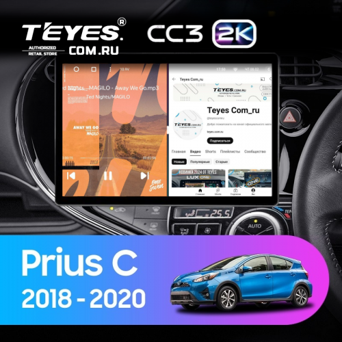 Штатная магнитола Teyes CC3 2K 4/32 Toyota Prius C (2018-2020) Правый руль (13")