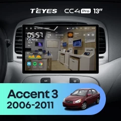 Штатная магнитола Teyes CC4 Pro 8/128 Hyundai Accent 3 (2006-2011) (13")