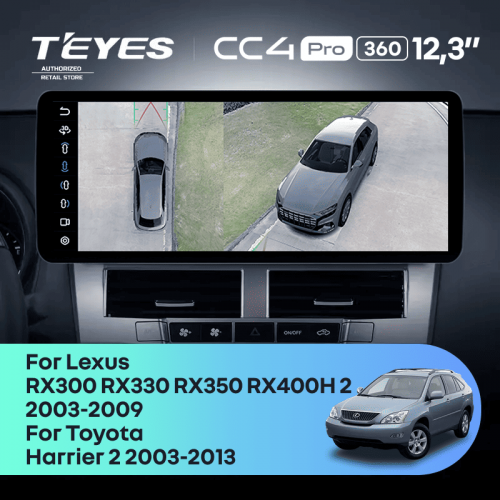 Штатная магнитола Teyes CC4 Pro 12.3" 360 12/256 Lexus RX300 RX330 RX350 RX400H (2003-2009) Тип-A