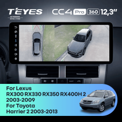 Штатная магнитола Teyes CC4 Pro 12.3" 360 12/256 Lexus RX300 RX330 RX350 RX400H (2003-2009) Тип-A