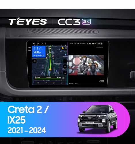 Штатная магнитола Teyes CC3 2K 360 6/128 Hyundai Creta 2 (2021-2025) с кнопками