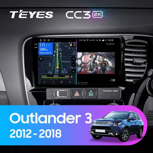 Штатная магнитола Teyes CC3 2K 4/32 Mitsubishi Outlander 3 GF0W GG0W (2012-2018) Тип-A Правый руль