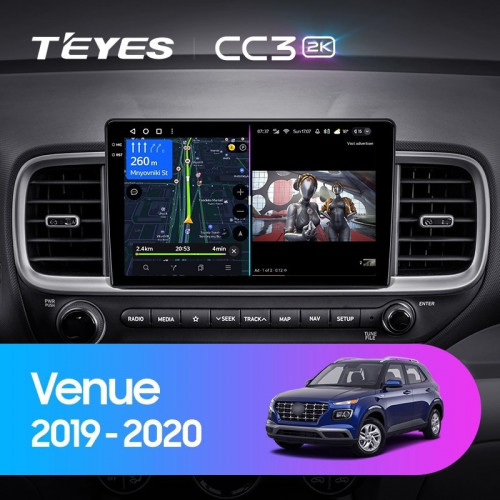 Штатная магнитола Teyes CC3 2K 4/32 Hyundai Venue (2019-2020) Правый руль