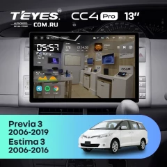 Штатная магнитола Teyes CC4 Pro 8/128 Toyota Estima AHR20 XR50 3 (2006-2016) Правый руль (13")