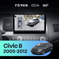 Штатная магнитола Teyes CC4 360 8/128 Honda Civic 8 FK FN FD (2005-2012) Правый руль