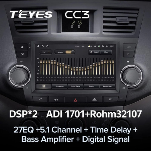Штатная магнитола Teyes CC3 6/128 Toyota Highlander 2 XU40 (2007-2013) F3 9"