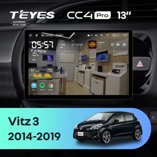 Штатная магнитола Teyes CC4 Pro 12/256 Toyota Vitz III XP130 (2014-2019) Правый руль (13")