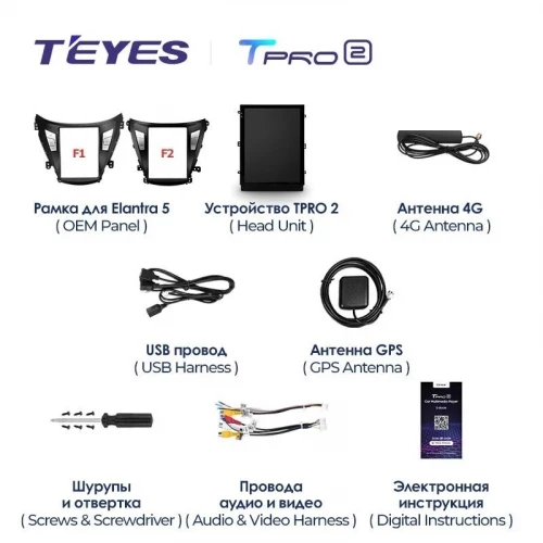 Штатная магнитола Tesla style Teyes TPRO 2 6/128 Hyundai Elantra 5 JK GD MD UD (2014-2016) F2