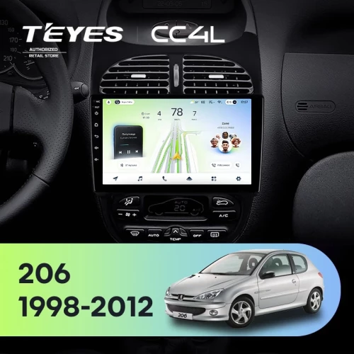 Штатная магнитола Teyes CC4L 4/64 Peugeot 206 (1998-2012) F1