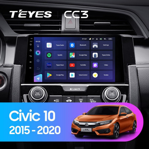 Штатная магнитола Teyes CC3 6/128 Honda Civic 10 FC FK (2015-2020)